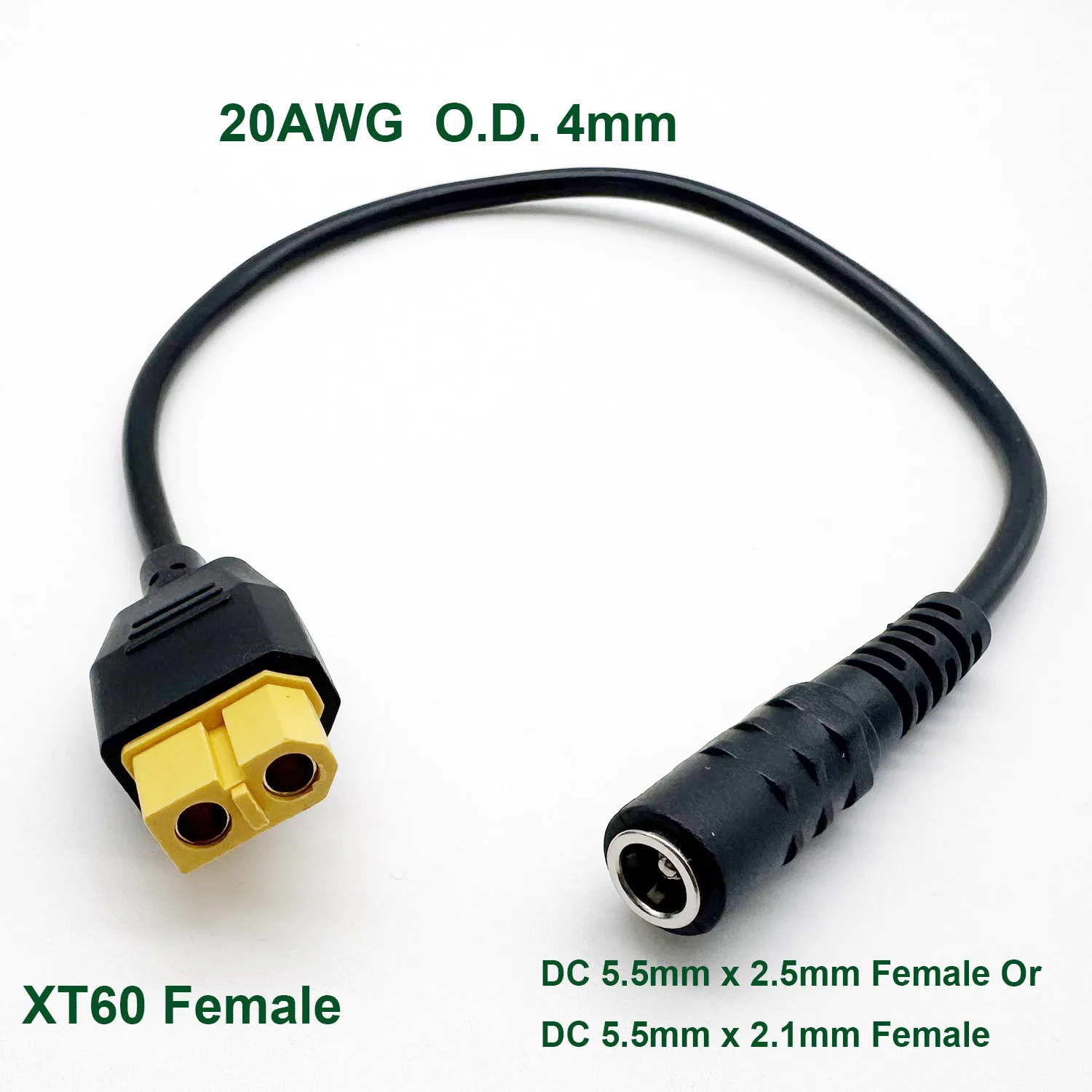 XT60 Female Bullet Connector to Female DC 5.5mm X 2.1mm 2.5mm Power Charging Cable for Fatshark Skyzone FPV Monitor Solar Panel
