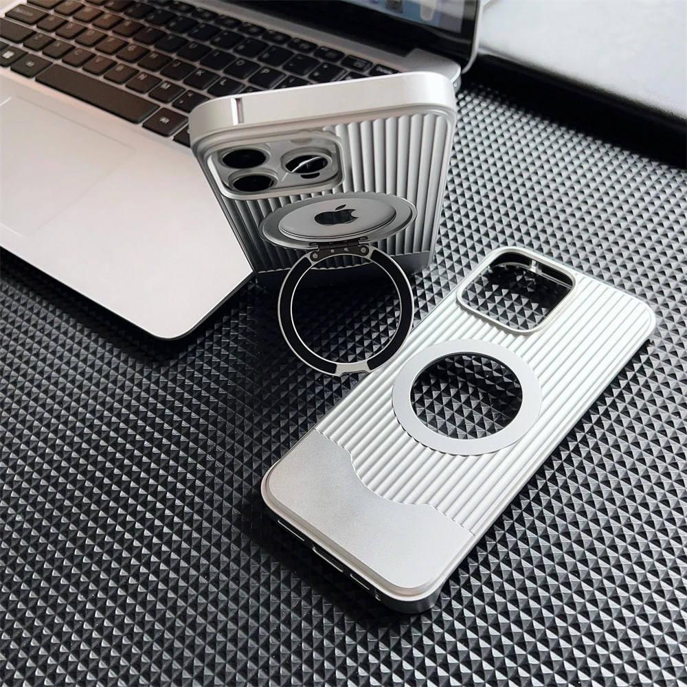 Aluminum Alloy Frameless Magsafe Magnetic Holder Phone Case For iPhone 16 13 14 15 16 Pro Max Metal Frame Shockproof Back Cover