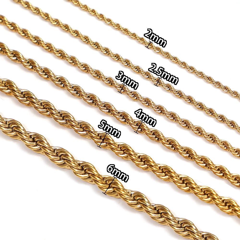 2 Meters Width 2mm/2.5mm/3mm/4mm/5mm/6mm Rope Chain for DIY Jewelry Findings Stainless Steel Men Necklace Women Bracelet Making