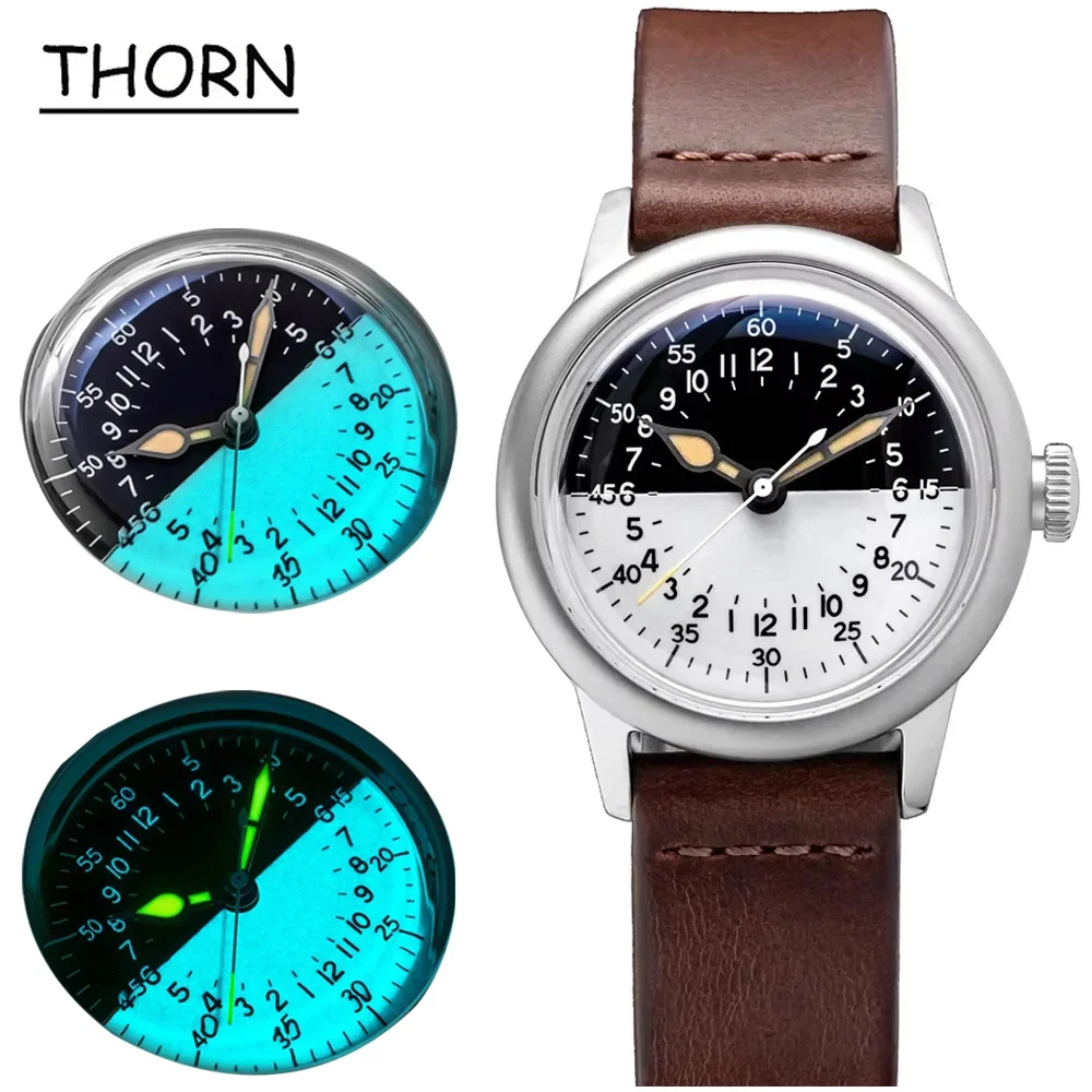 THORN 36 มม.นาฬิกาทหาร NH34A อัตโนมัติสแตนเลสนาฬิกาข้อมือกันน้ํา Sapphire นาฬิกา Vintage