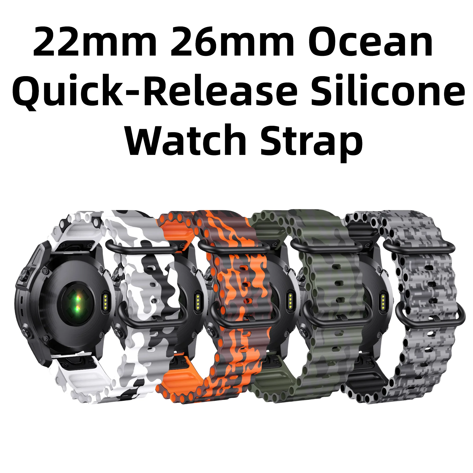 

22/26mm Ocean Silicone Strap for Garmin Watches: Fenix 6 Pro/7/5, Instinct 2, Forerunner 965, S62 Sport Wrist Strap