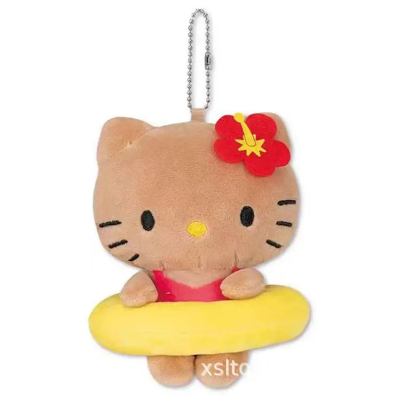10cm 귀여운 만화 Kawaii Sanrio 하와이 해변 Hellokitty 봉제 인형 키 체인 가방 펜던트 장난감 선물