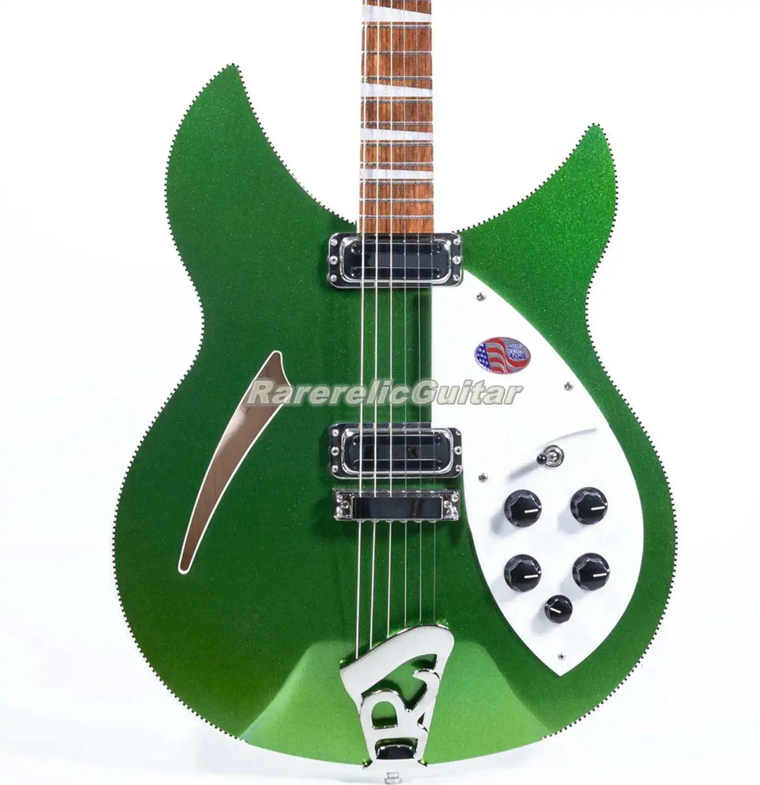 Rare 330 360 6 Strings Candy Apple Green Electric Guitar Double Bound Body Checkerboard Binding Cat Eye F Hole Vintage Tuners