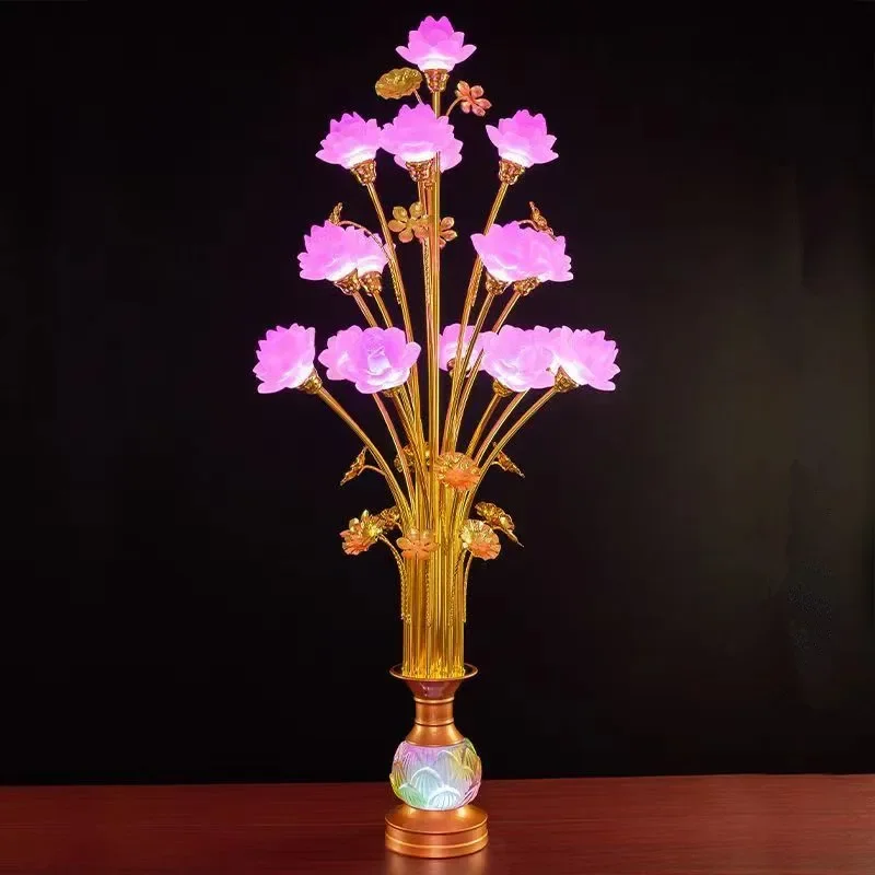 SAMAN Colored LED Lotus Table Lamp For Buddha Lamp Household Buddha Hall Lamp Glass Lamp Temple Worship Buddha Front Lamp