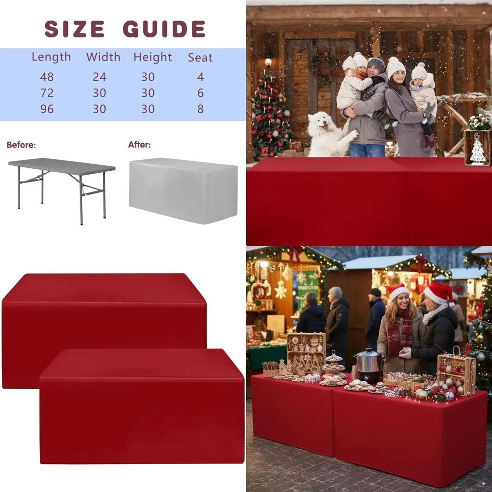

Christmas 8ft Tablecloth, 4-Sided Fitted Cover for Holiday Events, Wrinkle-Resistant & Washable Festive Decor