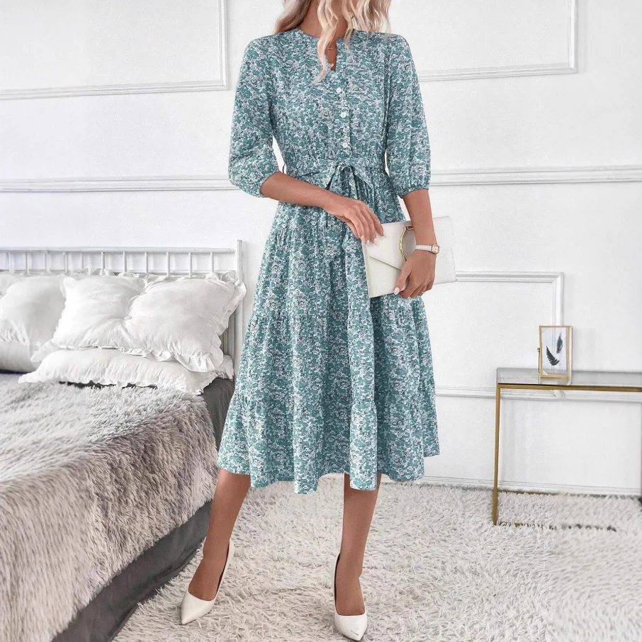 

Dresses 2025 Woman Floral Print Loose Dress Fresh Sweet All-match Vestidos Temperament Commuting Color Colorful Elegant Casual