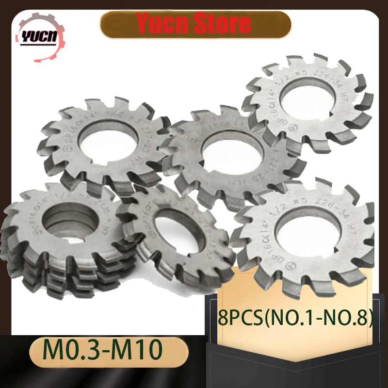 1PCS M0.5 M0.75 M1 M1.25 M1.5 M2 M2.5 M3 M4 M5-M10 Modulus PA20 Degrees NO.1-NO.8 HSS Gear Milling Cutter Gear Cutting Tools