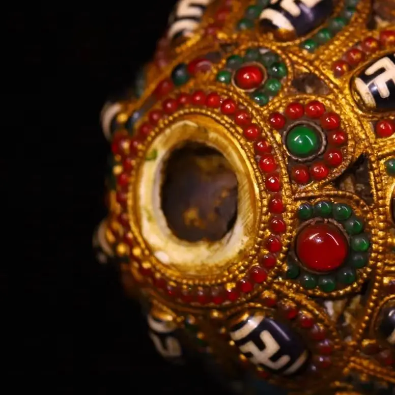 

10"Old Nepalese temples Old Natural Conch Mosaic Gem gZi Beads TurquoiseSix Word Proverbs Buddha Conch Bodhi Root Base