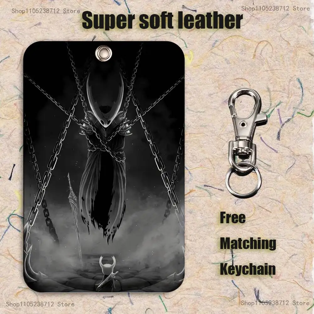 Horror Anime H-Hollow K-Knights patrón PU tarjetero de cuero llavero cerradura de puerta etiqueta de acceso funda para tarjeta de identificación llavero tarjeta