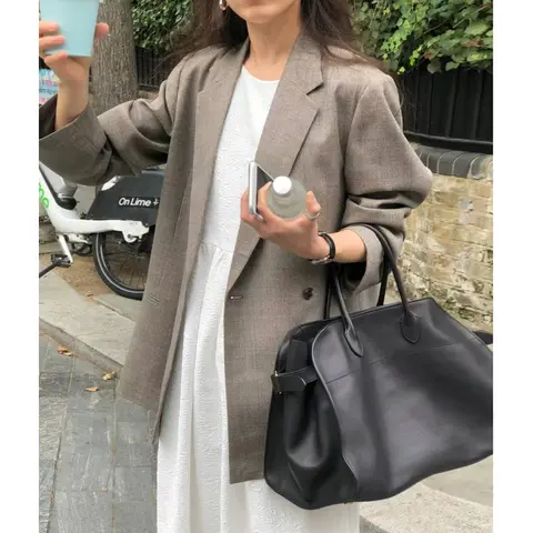 클래식 스타일 정장 재킷 루즈핏 긴팔 클래식 스타일 빈티지 우아한 심플한 다목적 정장 재킷 정장 코트 재킷