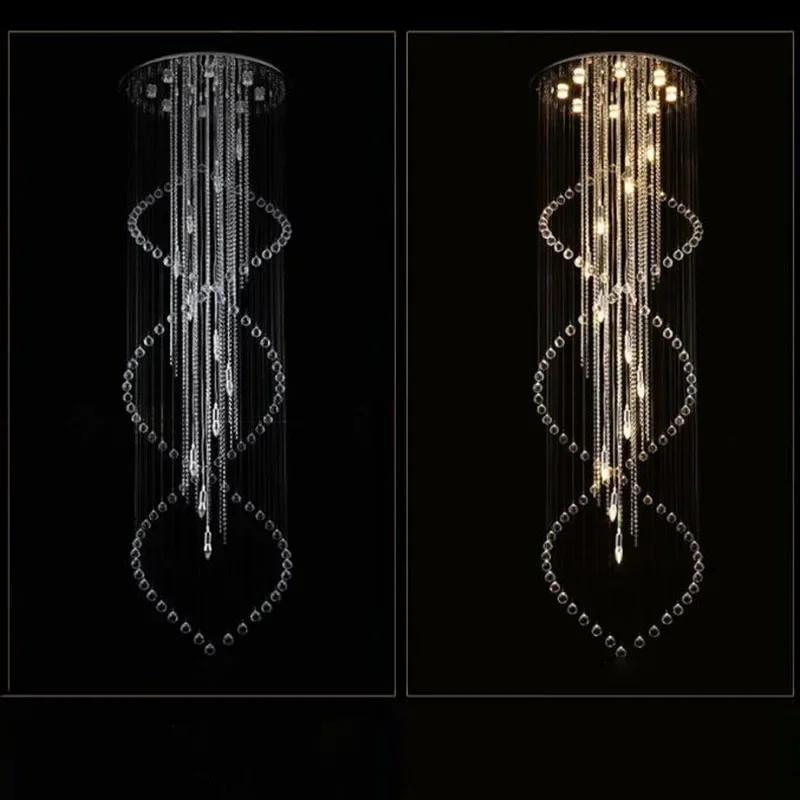 

Modern simple creative villa luxury duplex staircase long chandelier LED atmosphere living room crystal lights