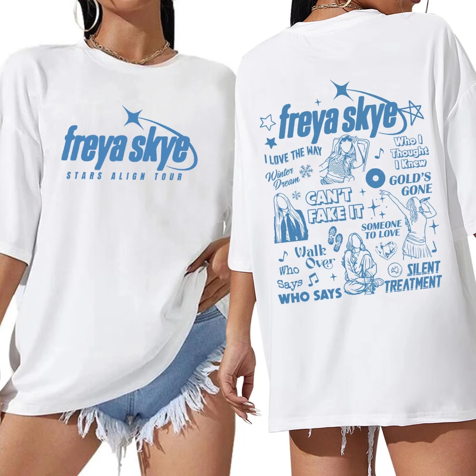 2026 Stars Align Tour Freya Skye T-shirt Double Sided Hit Songs Art Print Cotton Oversized Pop Fan Concert Short Sleeve Top