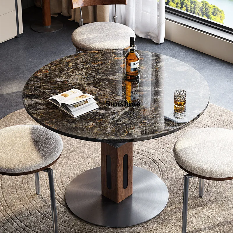 

Minimalist natural marble liftable negotiation table living room balcony small round table