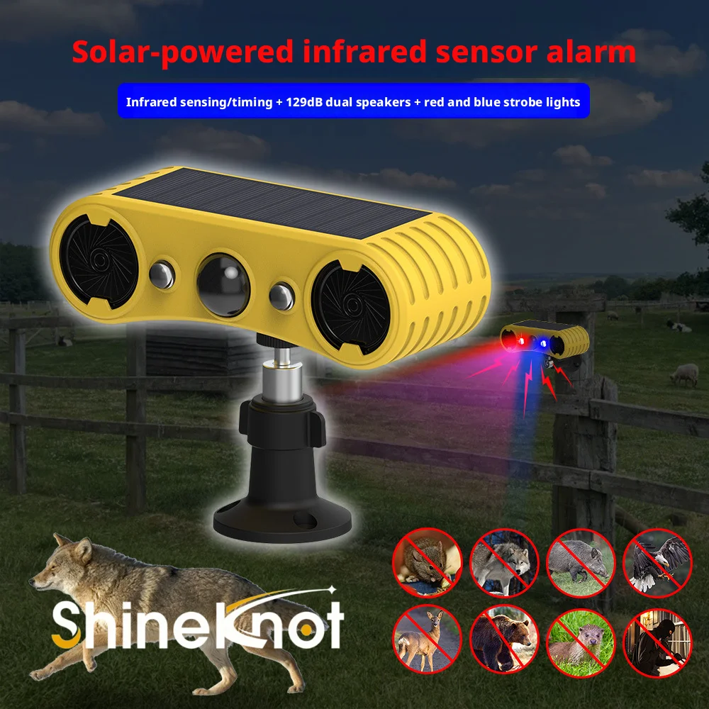 Solar Powered Timed Alarm Human Body Sensing Infrared Alarm Light Device Anti-Theft And Animal Repellent Device﻿