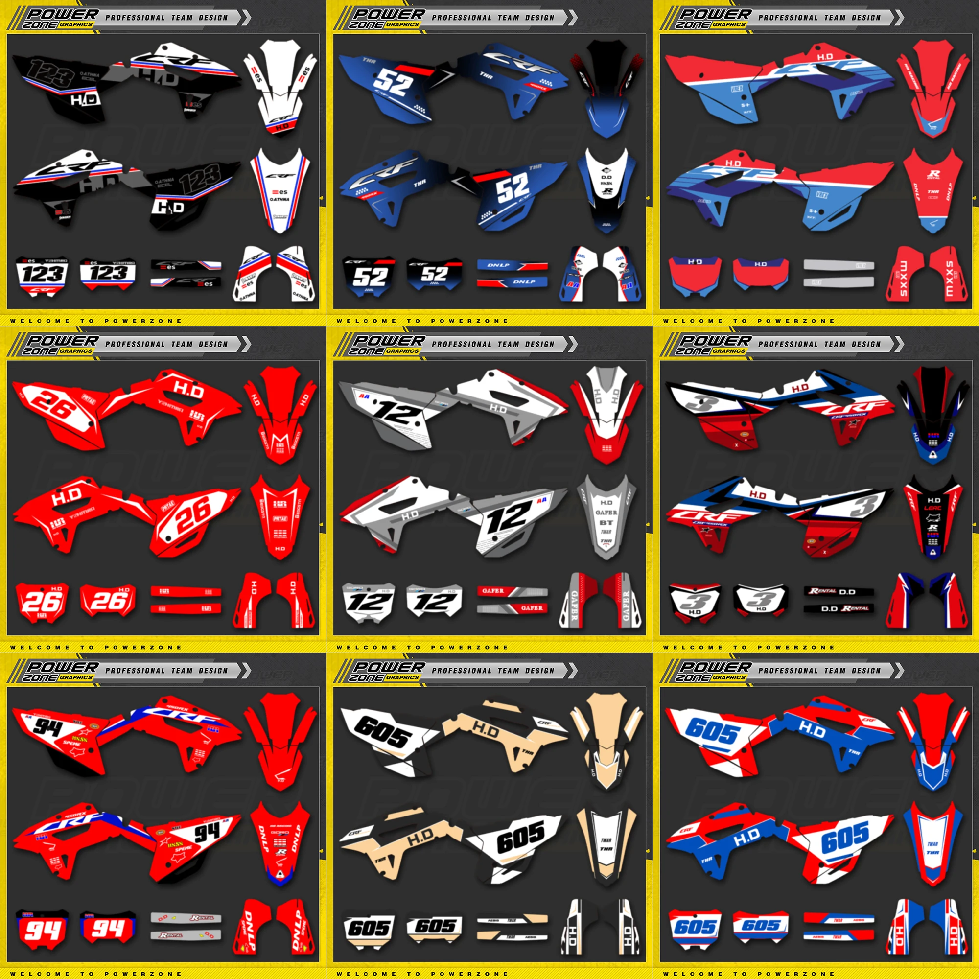 

PowerZone индивидуальный графический фон для команды, набор наклеек для Honda CRF250RX 2022 2023 2024 CRF450RX 2021 2022 2023 2024