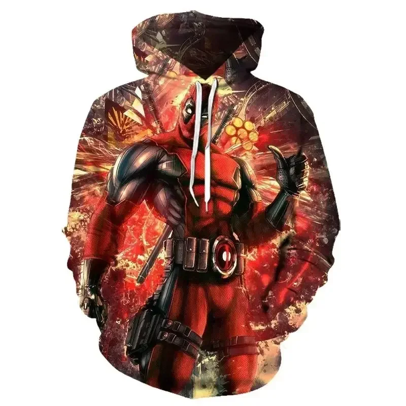 Marvel Spider-Man Deadpool Loose Hoodie 3D Digital Printing Men\'s and Women\'s Fashion Sports Hip-Hop Pullover Casual Long Sleeve