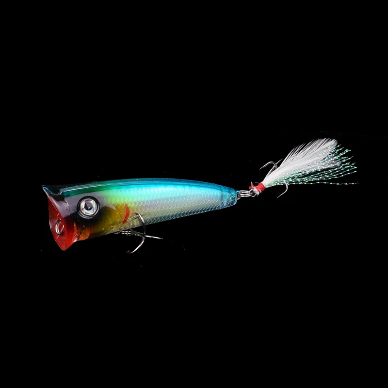 Topwater Big Mouth Popper Fishing Bait 75mm 10g Floating Poper with Inner Reflective Foil Rattle Bait for Bass Pike Fishing