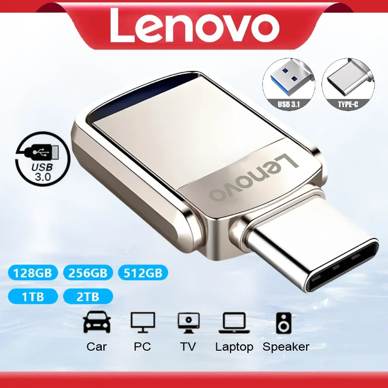 

Original Lenovo 2TB Pendrive USB 3.2 Flash Drive Metal U Disk 2 IN 1 OTG 1024GB 128GB 512gb 1TB Pen Drives For Phone Computer