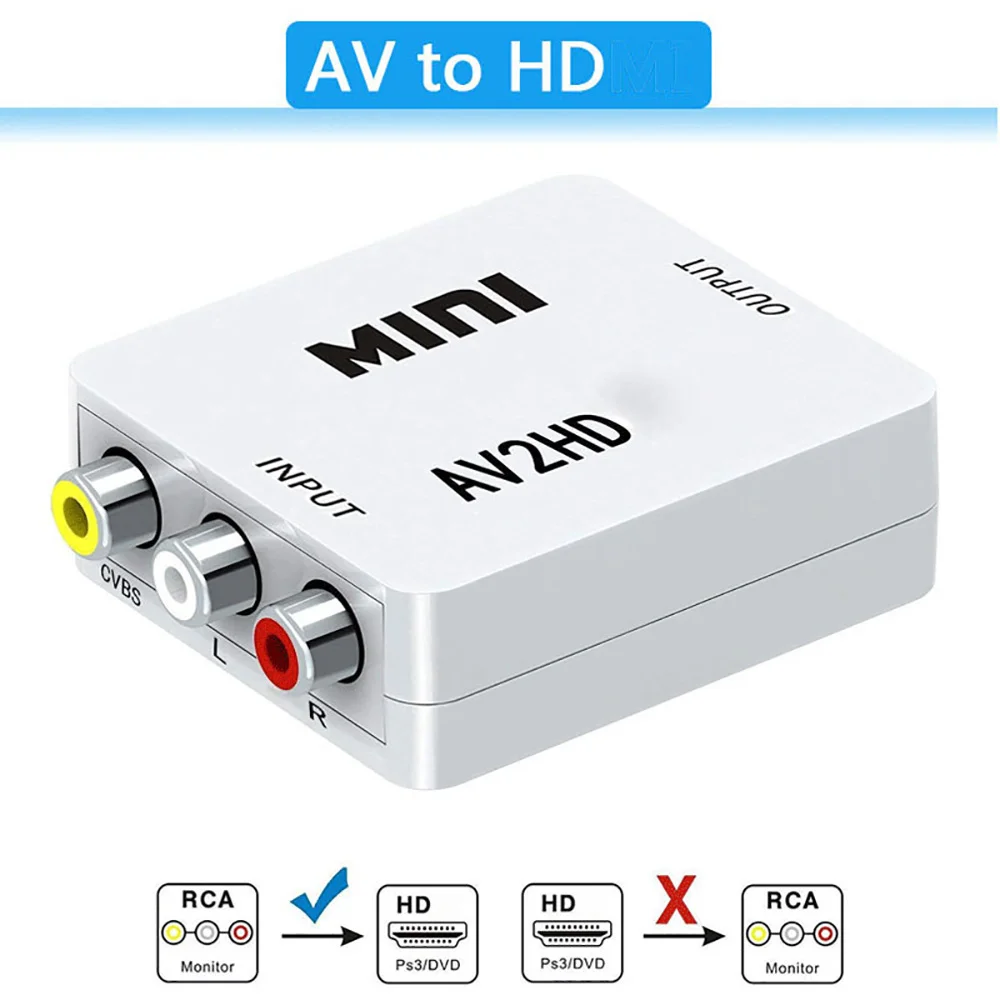 AV2HD RCA CVSB L/R قشارة موصل AV RCA إلى hdmi متوافق محول HD 1080P فيديو مركب محول للكمبيوتر HDTV العارض
