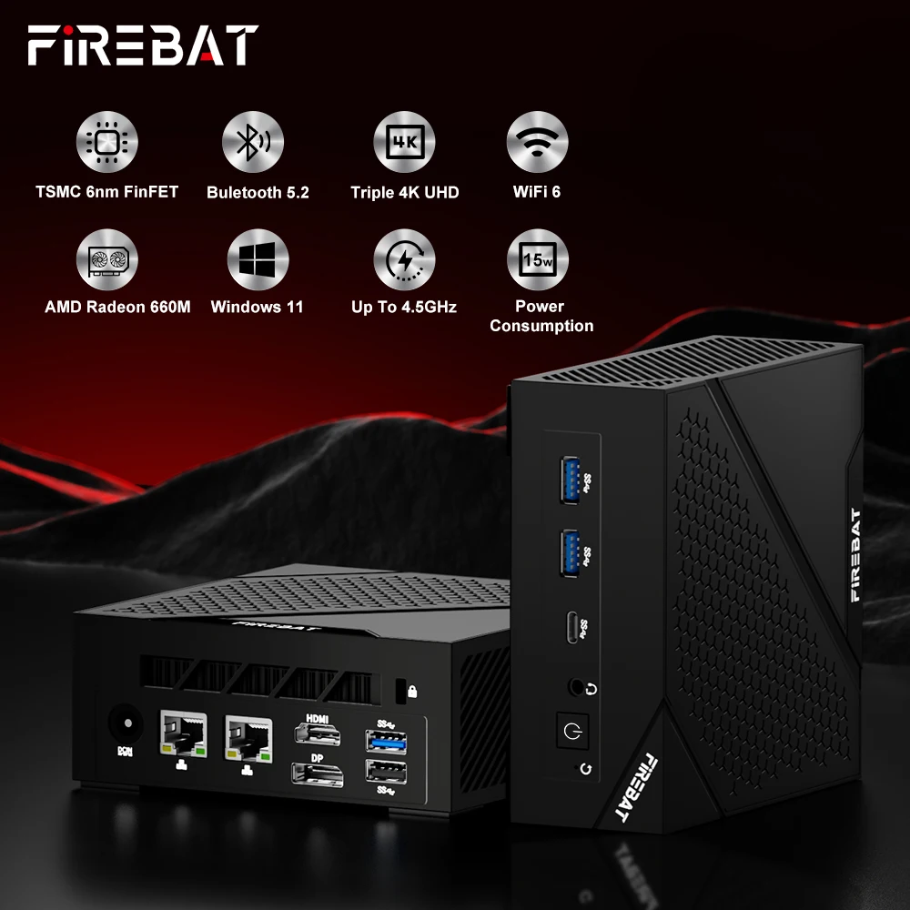 FIREBAT AM033 MINI-PC AMD Ryzen 5 6600H DDR5 16GB RAM 512GB 1TB SSD WIFI6 BT5.2 كمبيوتر محمول لسطح المكتب MINI-PC للألعاب 4K @ 60hz #5