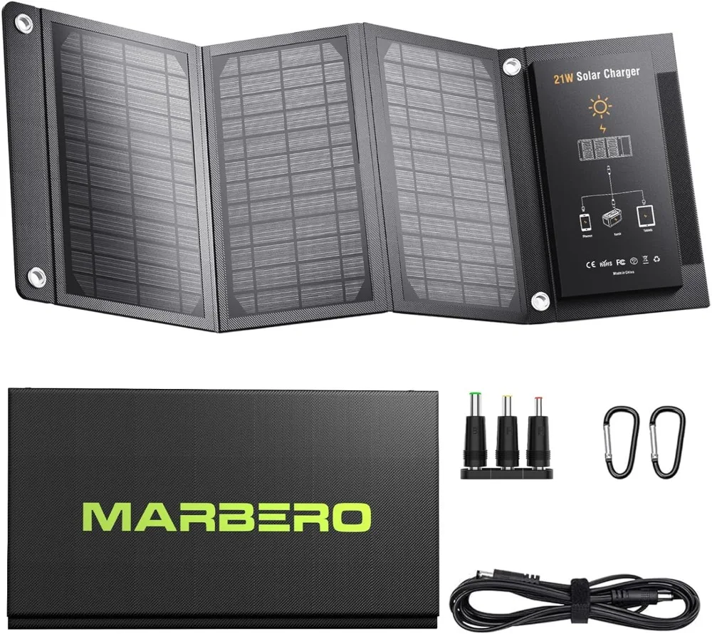 

MARBERO Solar Panel 21W Foldable Solar Panel for Portable Power Station Solar Generator, IPhone, Ipad, Laptop, QC3.0 USB Ports