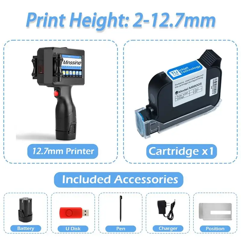 To 12.7/25.4mm Handheld Inkjet Printer with Fast-drying Cartridge for VIP Customer