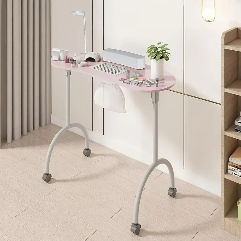 Nail Art Table with Vacuum Cleaner Waterproof Panel Table Corner Rollers Snap-on Mechanism for Easy Movement and Folding