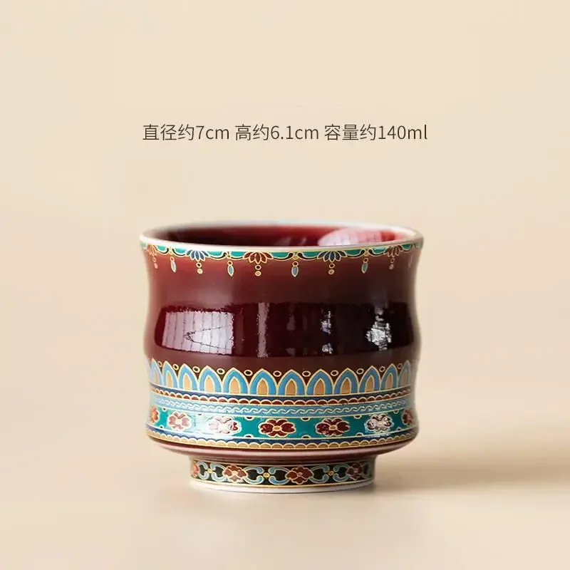 Láng Hóng Dunhuang high-legged bamboo joint cup, cultural and creative retro ceramic teacup, personal cup, master's cup, Gongfu