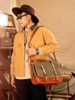 Fashion vintage canvas genuine leather men's computer messenger bag outdoor travel luxury handmade large-capacity shoulder bag
