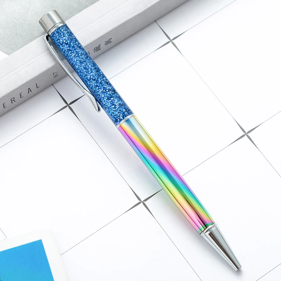 Luxuriöser, farbenfroher Kugelschreiber mit Ölgoldpulver und Treibsand-Effekt, 1,0 mm, drehbarer Metallkugelschreiber für Schule und Büro – Detail 21