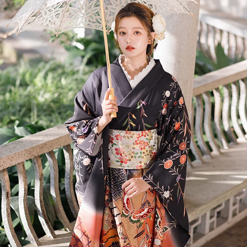 Girl Sakura Kimono Dress Moonlight Flower Japanese Style Yukata Bathrobe Women Floral Print Haori Japan Uniform Cosplay Costume