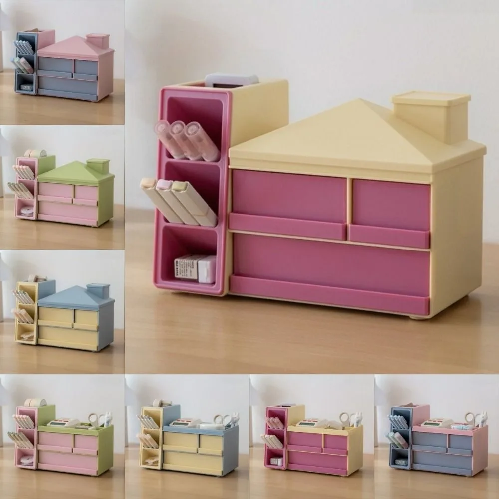 Large Capacity Slanted Pen Holder with Drawer Desk Organizer Desk Stationery Storage Box Finishing Shelf Ornament