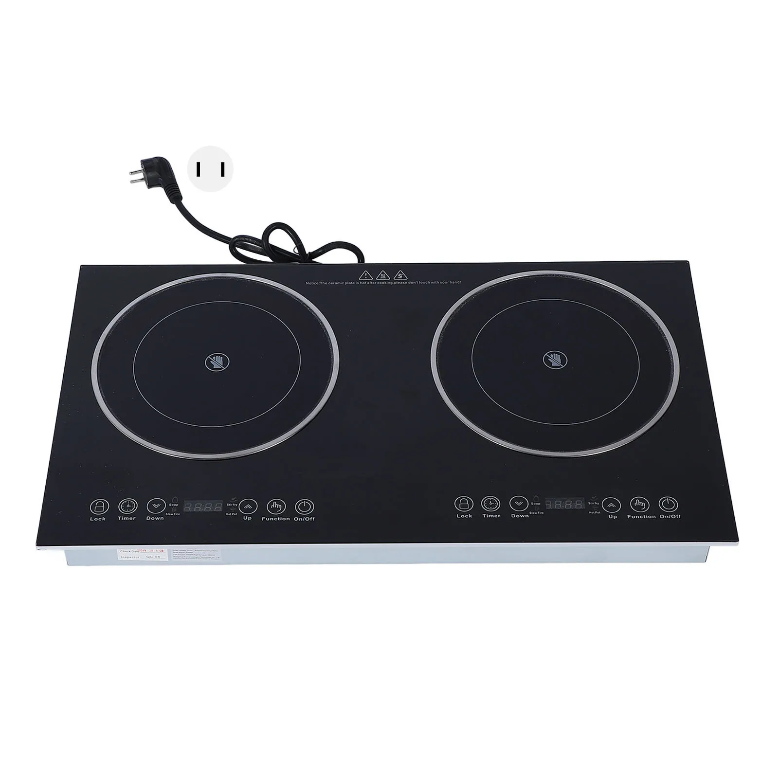 Electric Cooktop 2 Burner Ceramic Heating Countertop Built in Electric Stove Top with Touch Control Timer for Kitchen