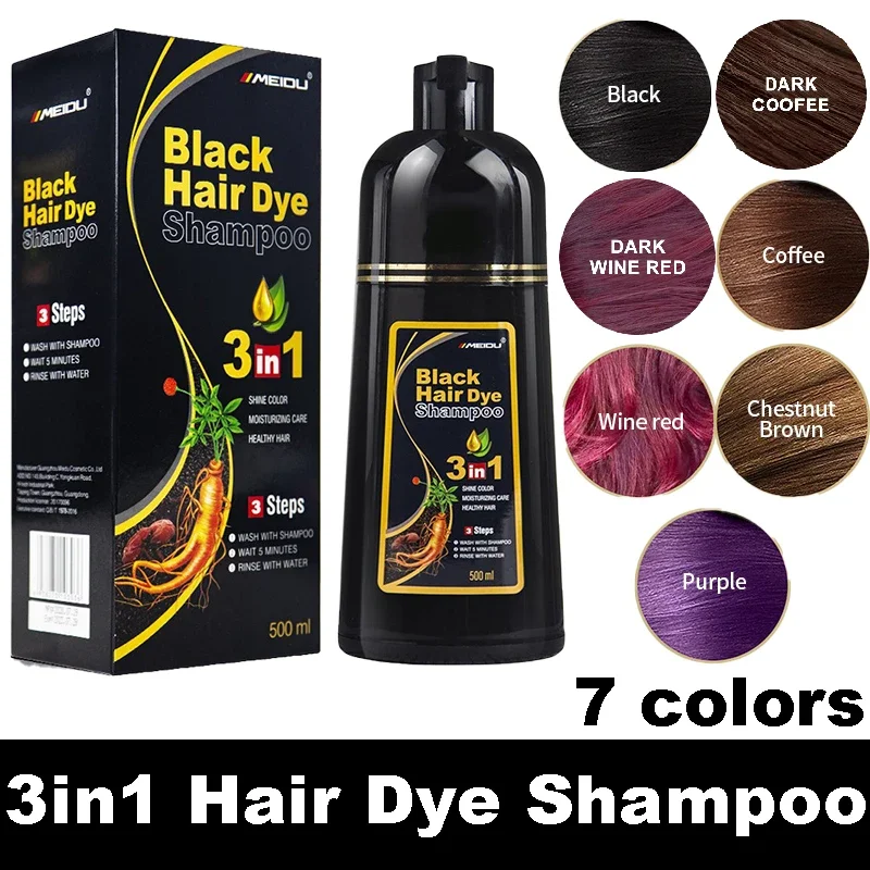 

100ml/500ml Hair Dye Shampoo 3in1 Darkening Hairs Instant Gray To Black Polygonum Multiflorum Natural Coloing Cover Men Women