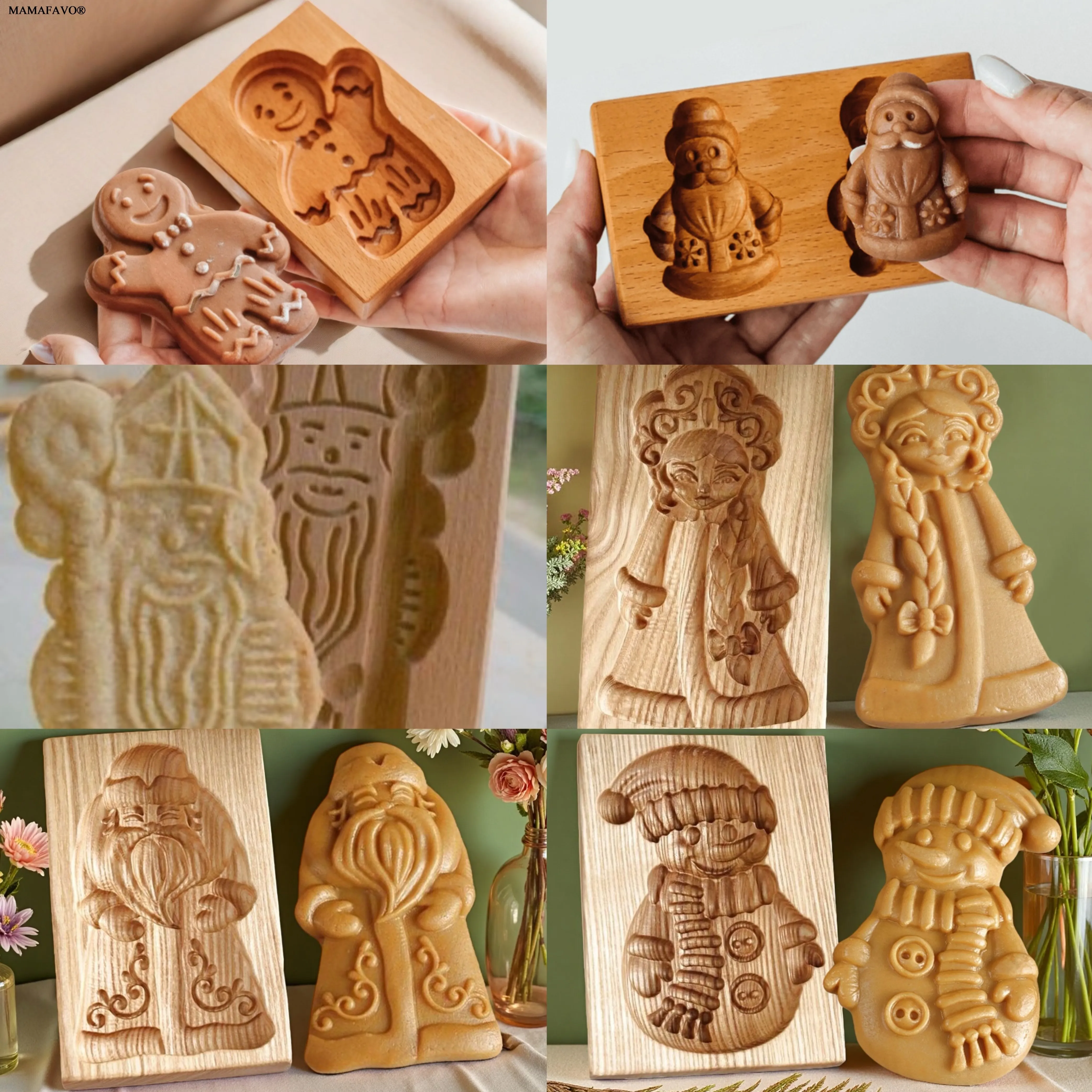 Wooden Cookie Cutter Mold 3D Gingerbread Cookies Mould Press Cake Embossing Stamp Bakery Gadgets Baking Tool