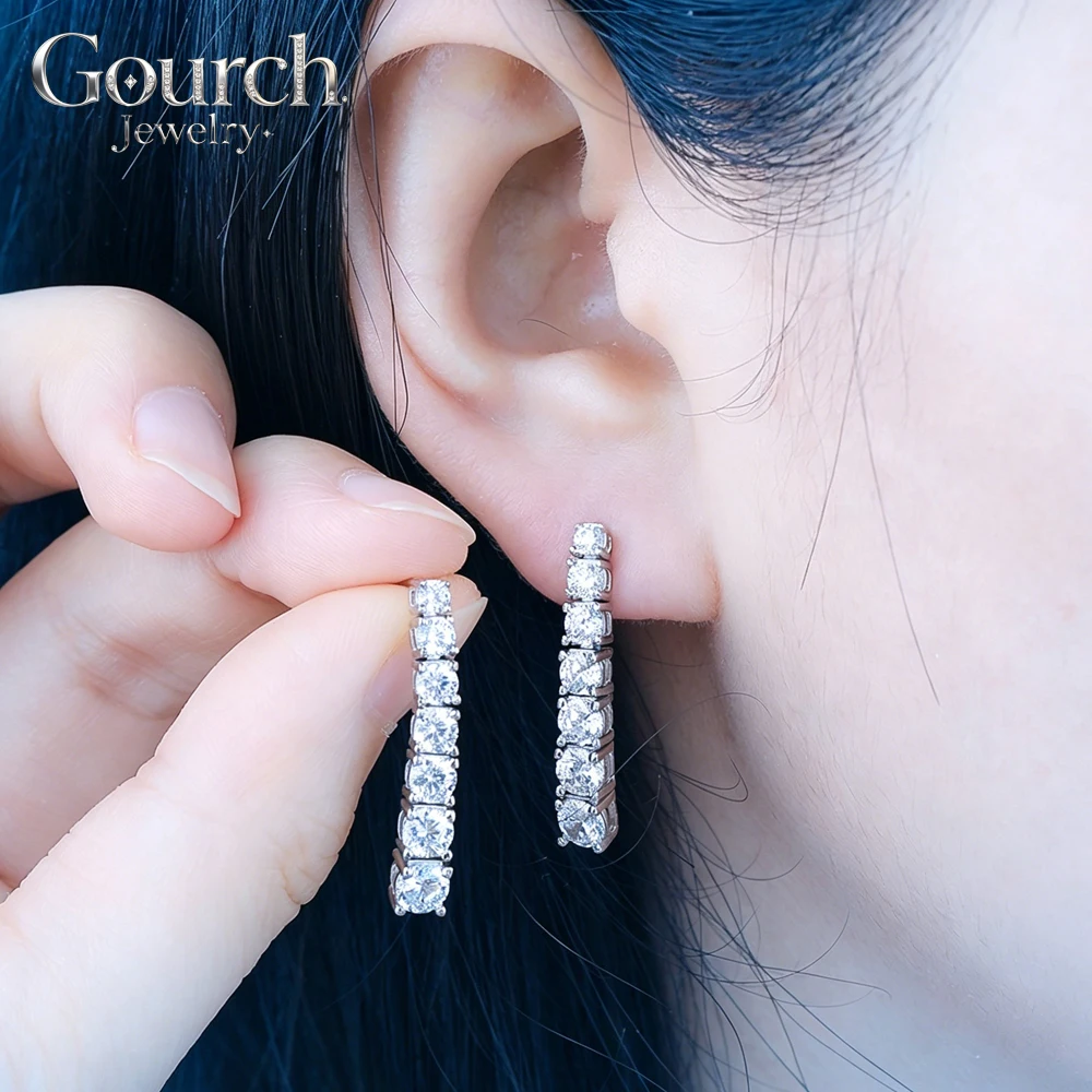 

Gourch Full D/VVS1 Round Cut Moissanite Dangle Drop Earrings 925 Sterling Silver 14K White Gold Plated Stud Earrings Pass Tester
