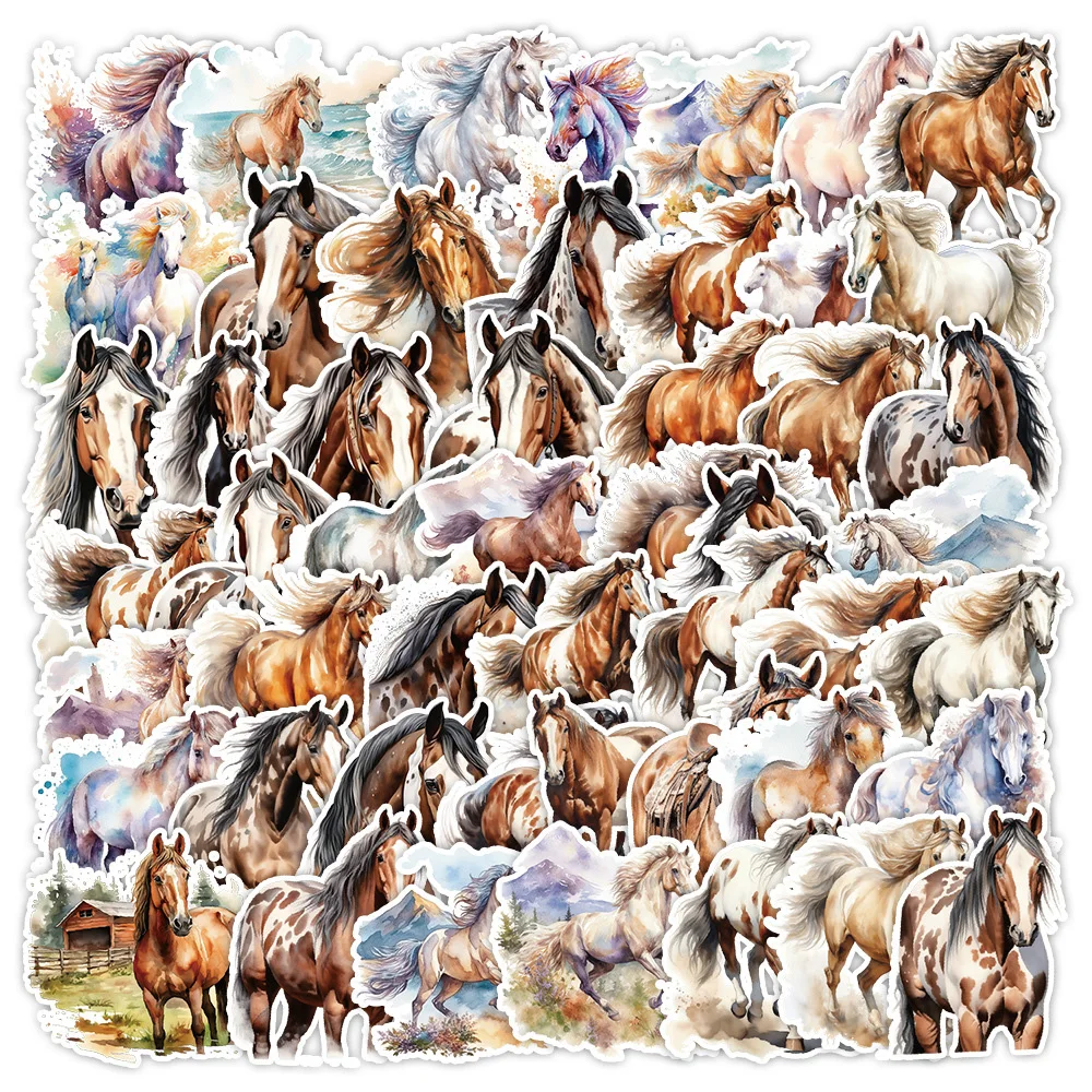 10/30/50PCS Cute Watercolor Horse Cartoon Stickers Decals Waterproof DIY Scrapbooking Stationery School Supplies for Kids Toys