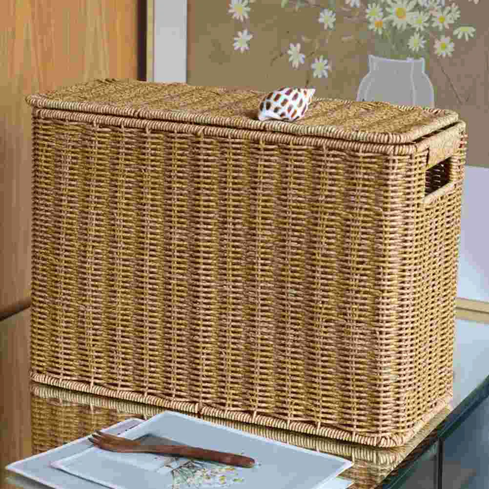 

Narrow and Tall Storage Box with Lid Picnic Basket Weaving Baskets Woven Fruits Household Plastic Vegetable