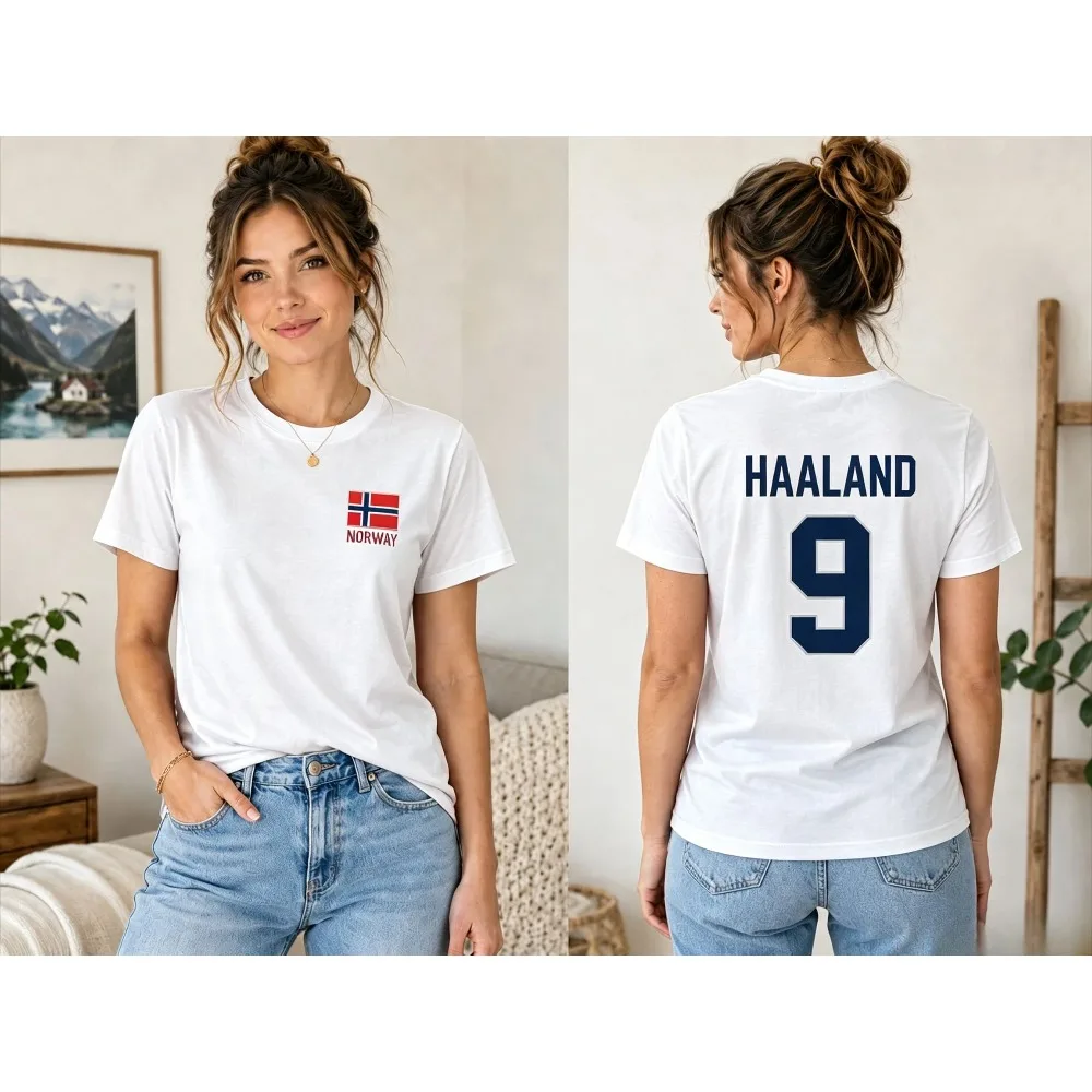 2026 Haaland Norway No 9 Double Sided Graphic T Shirt National Team Flag Print Football Fan Tee Summer Top Breathable