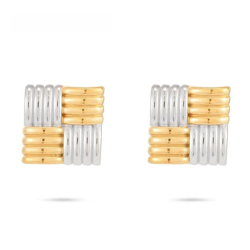 أقراط مربعة من الفولاذ المقاوم للصدأ للنساء، مجموعة خواتم بسيطة ذات ملمس راقي، مجموعة مجوهرات أنيقة