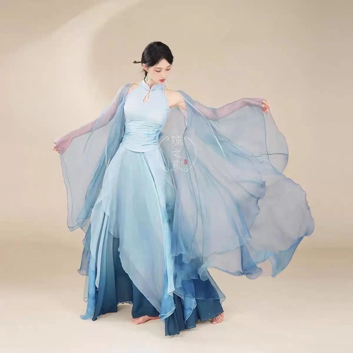 The Song Of Dew Clear Lotus Blossoms Han Blossoms Ink Dyeing Embroidery Lotus Fairy Elegance Big Sleeves Classic Dance Dress Big - Image 4