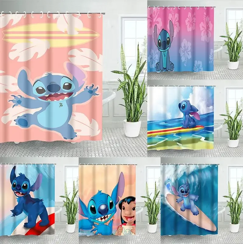 Disney Stitch Bathroom Curtains Shower Curtain Set for Bathroom Cartoon Curtain