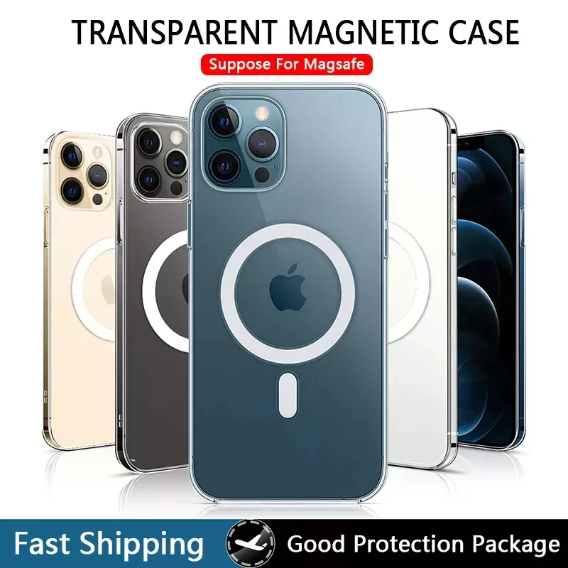 Ultra Clear Magnetic Circle Magsafing Case on For IPhone 12 11 13 Pro Max Mini XS XR X 8 Plus 2 SE 2020 I Phone 10 Macsafe Cover