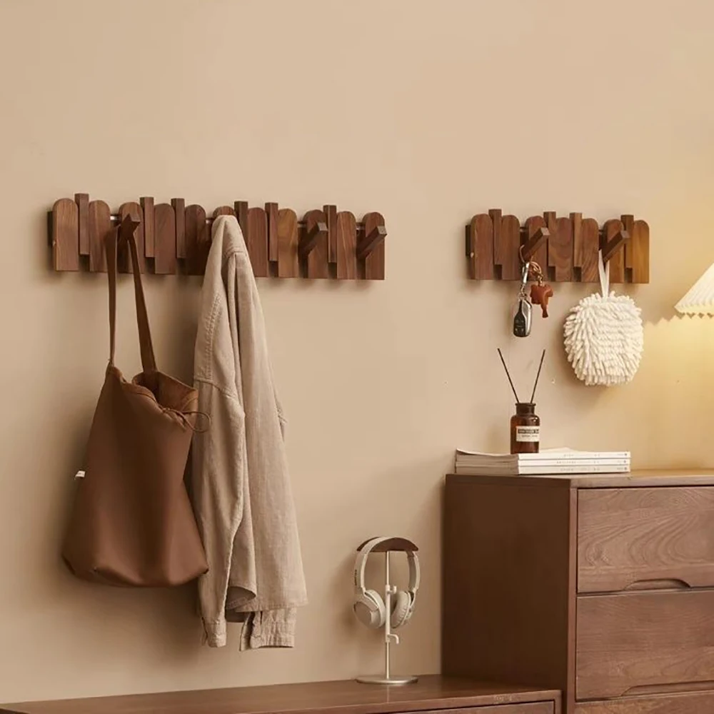 Wooden Piano Key Coat Rack Walnut Wood Hangers Wall Hanging Hooks Living Room Clothes Rack Foldable Bedroom Closet Home Decor