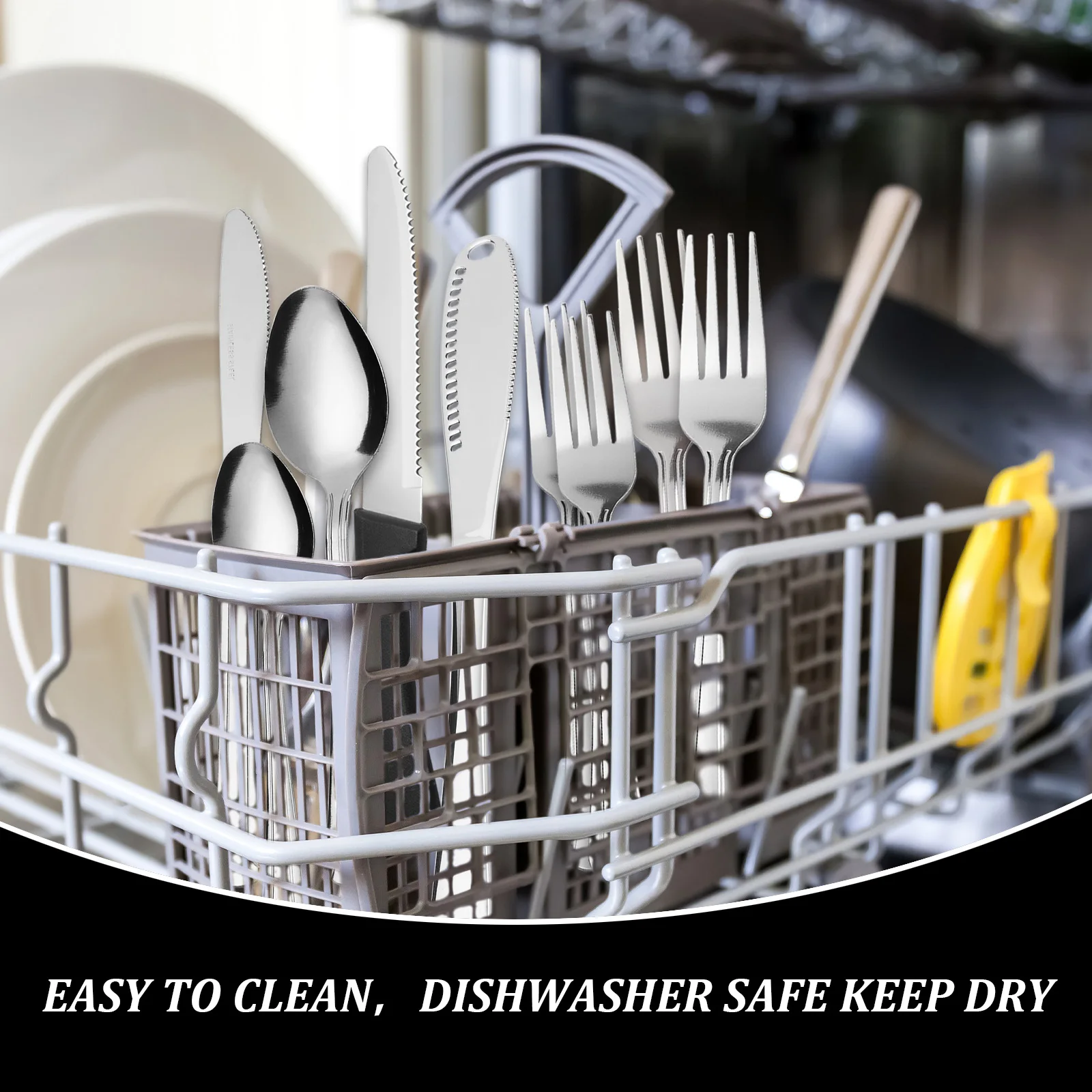 KOOMADE 25/50 Uds. Cubiertos de acero inoxidable lavavajillas contiene cuchillo para carne y mantequilla resistente a la oxidación diseño elegante cómodo