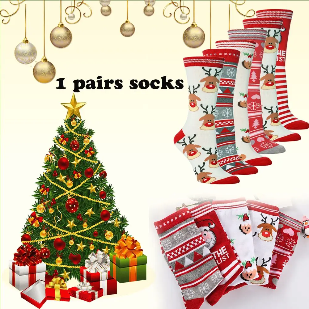 Xmas Gift Cotton Knit Novelty Christmas Socks Santa Claus Santa Stockings Man Woman Lady