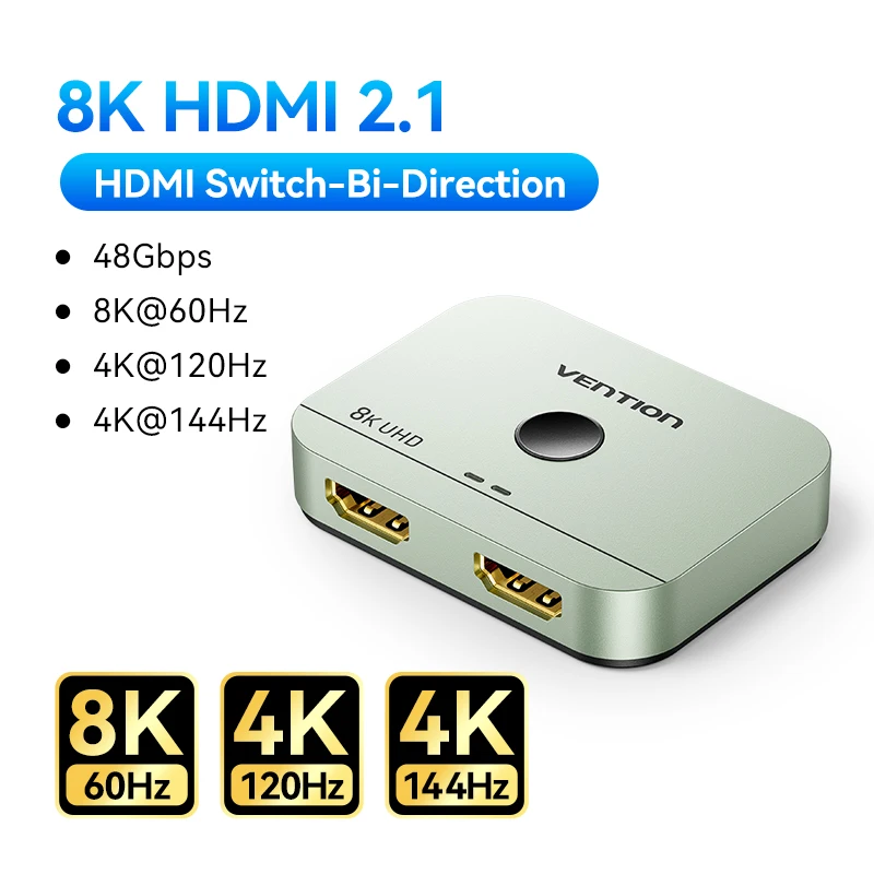 Ventie HDMI 2.1 Switcher 8K@60Hz 4K@120Hz voor Laptop PC PS5 Monitoren Xbox TV Bidirectioneel 2 in 1 Uit 1 in 2 Uit HDMI Splitter