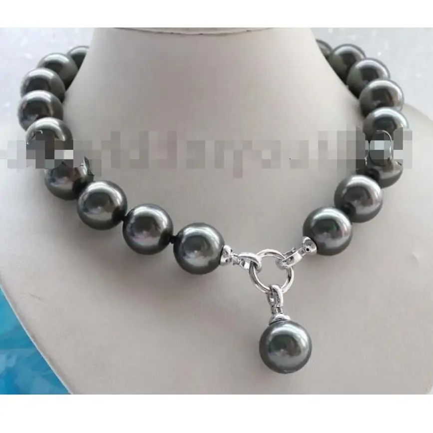 

Fashion jewelry 18" Natural 18mm Black Round Shell Pearl Necklace Pendant Noble style Natural Fine je