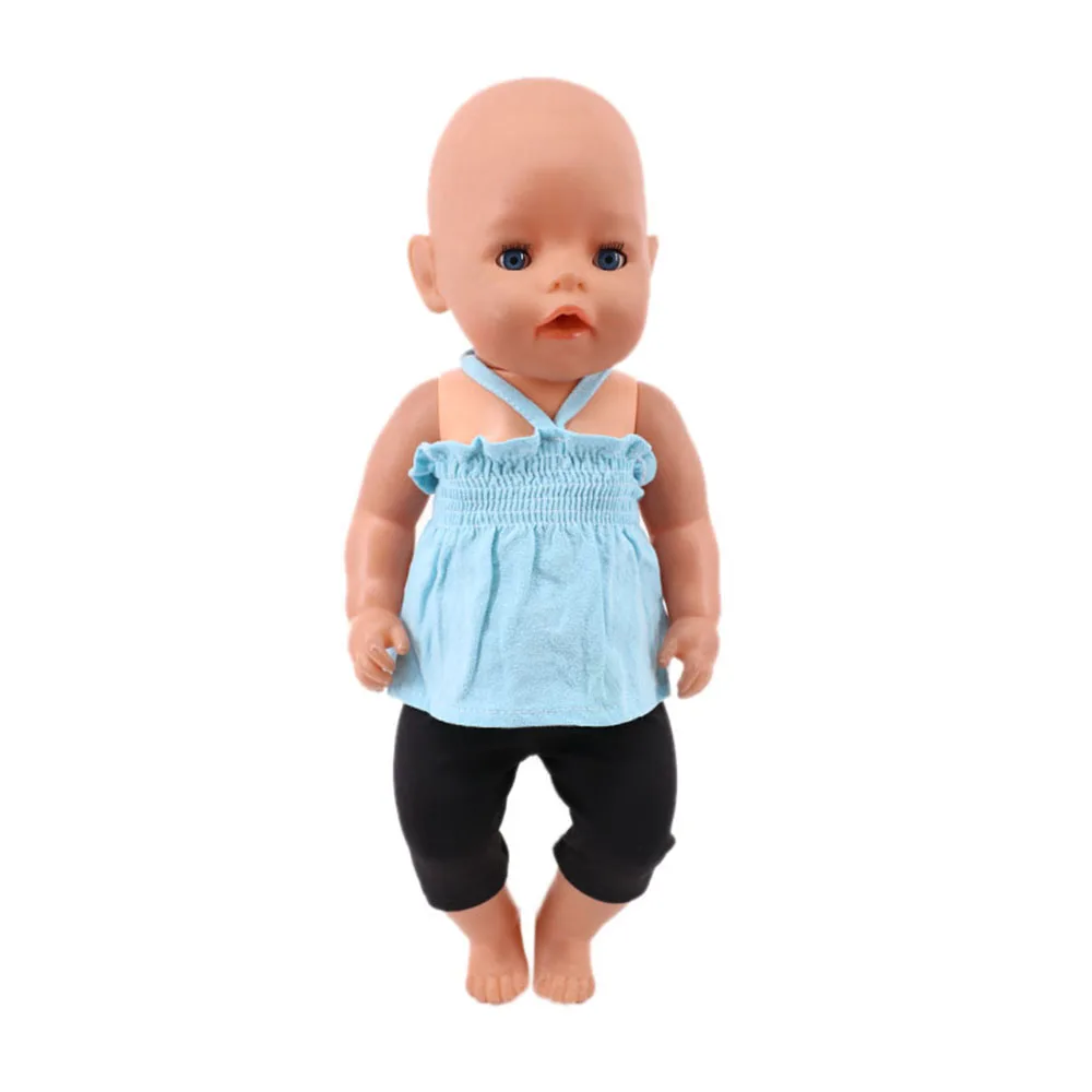 Zomer set met korte mouwen en dierenpatroon jumpsuit pyjama voor 43 cm babypop en 18 inch Amerikaanse popaccessoires, onze generatie cadeau