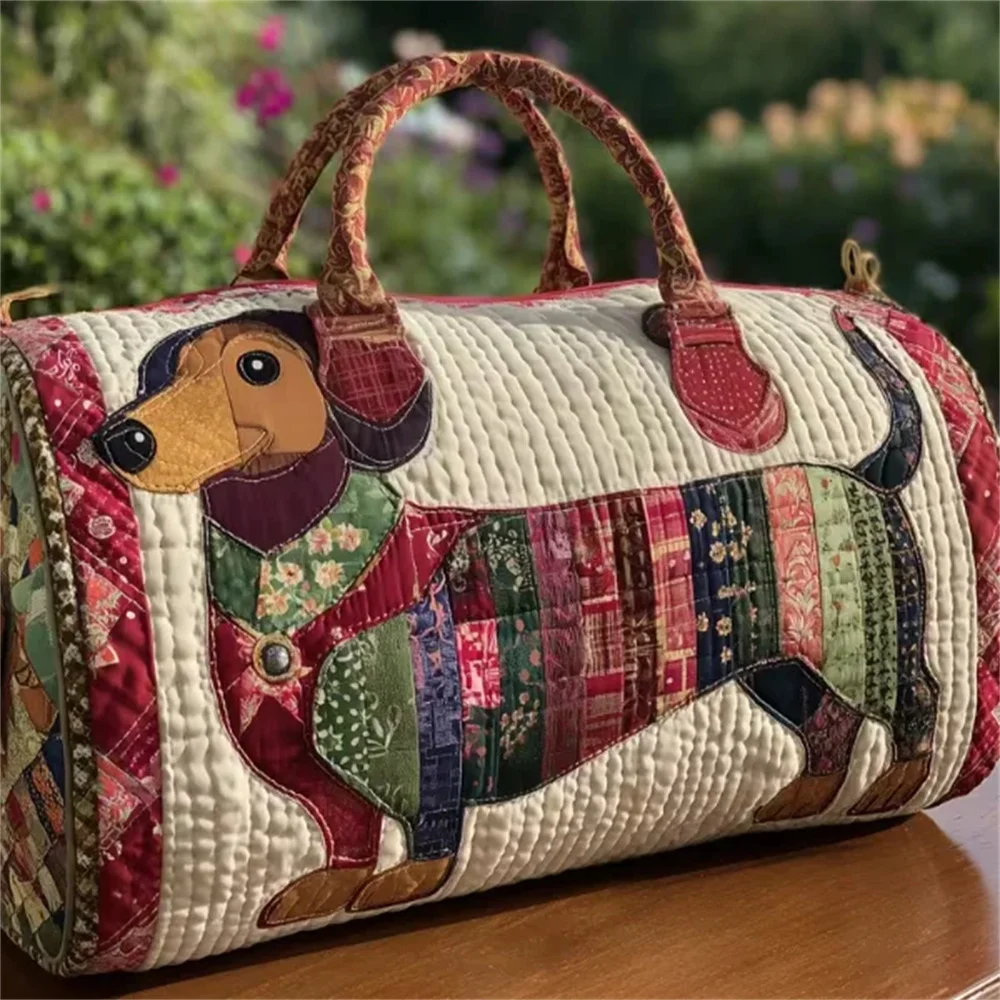 Dachshund Dogs Animal Quilted Duffle Bag 3D Print Personalized Custom Travel Tote Women Men Weekender Bag view 2